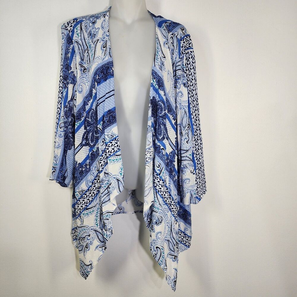 Chico's Jacket Womens Size 2 Large Asheville Paisley Knit Drape Open Front Rayon